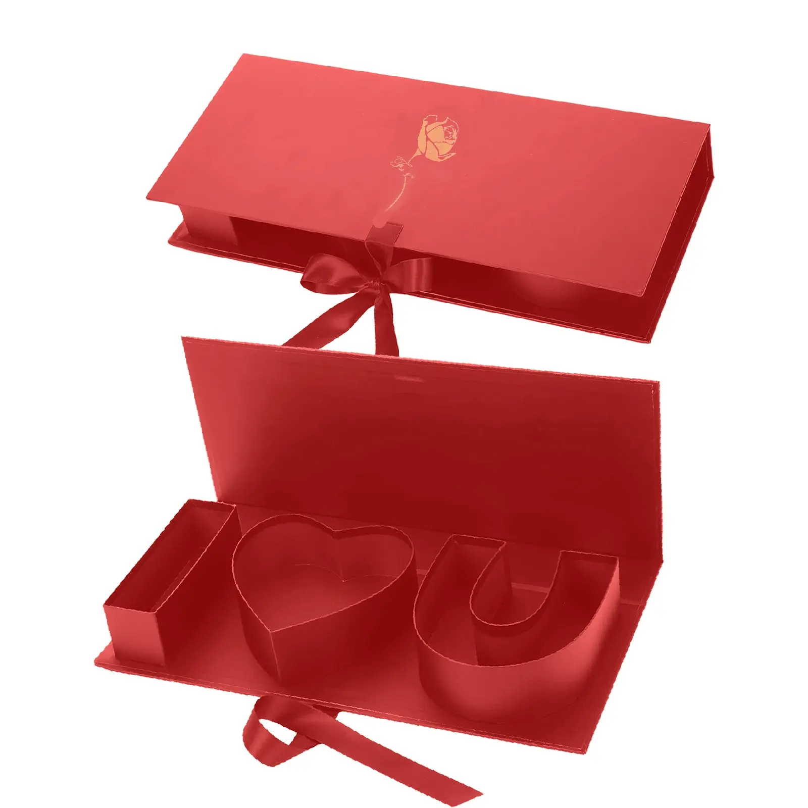 Red 2pcs Empty Flower Gift Box I Love U Cardboard Letter Shaped Fillable Chocolate Strawberry Candy Packaging