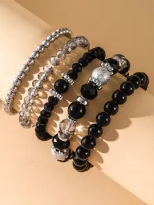 Men's Fashionable Artificial Crystal Beaded Bracelets, Casual Trendy Elastic Bracelets, Fashion Accessories for Daily Wear