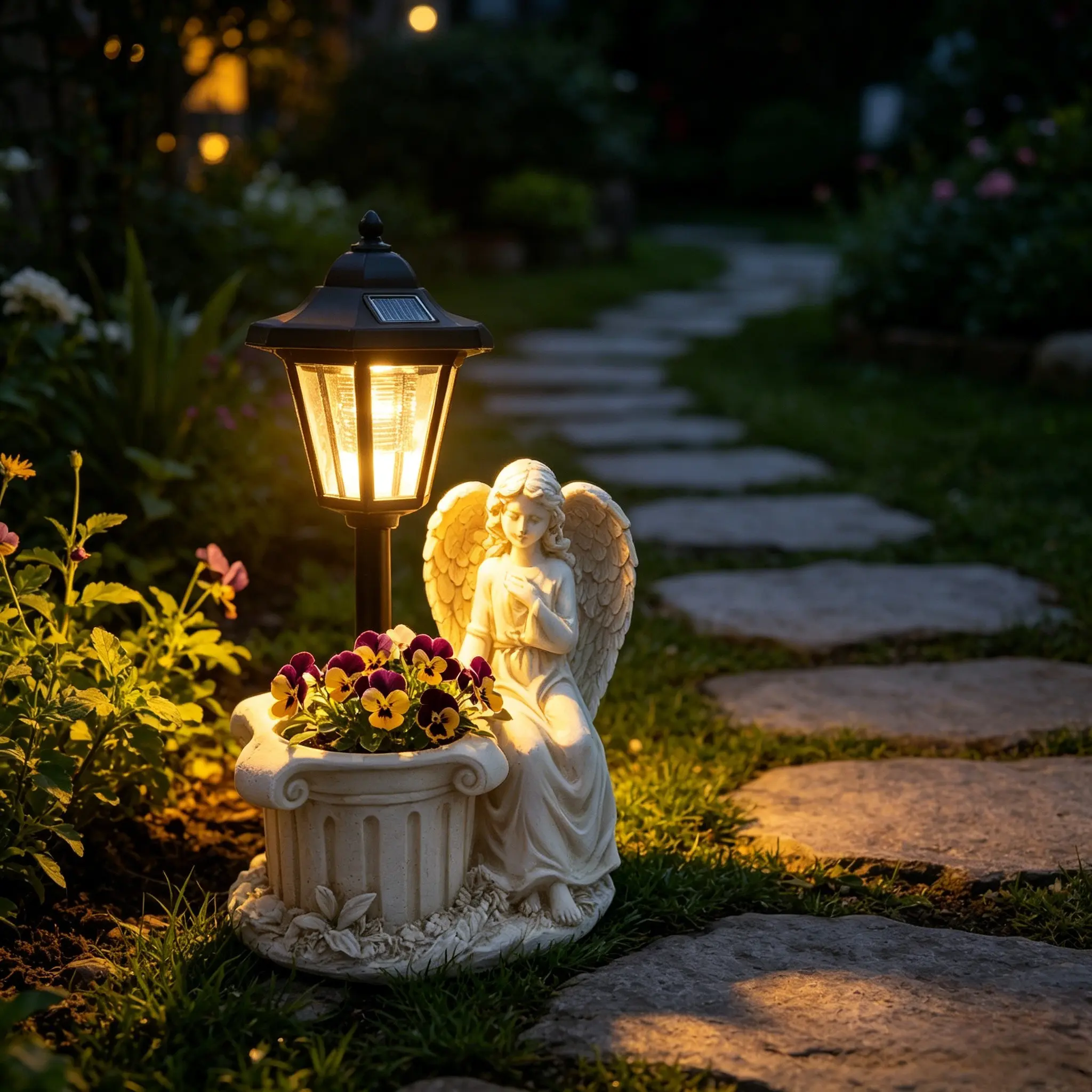 Angel Solar Garden Decor Light, Self-Contained Planter, Outdoor Waterproof LED Courtyard Lamp, Balcony Patio Landscape Ornament, Outdoor Pathway Light, Pathway Lighting, Gardening Gift, Garden Decorative Lighting, Outdoor Pathway Lights Solar Powered