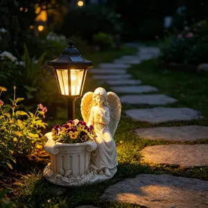 Angel Solar Garden Decor Light, Self-Contained Planter, Outdoor Waterproof LED Courtyard Lamp, Balcony Patio Landscape Ornament, Gardening Gift