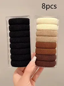 8pcs women's simple hair loop, fashionable coffee colored headband, thick and high elasticity, casual style hair tie, durable and not damaging hair, daily casual hair accessory, Scrunchies, Hairwraps