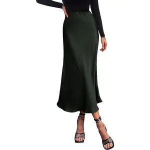 Women's Satin Skirts Dressy Casual 2026 Fall High Waisted Cocktail Wedding Flowy Elegant A Line Midi SkirtGift