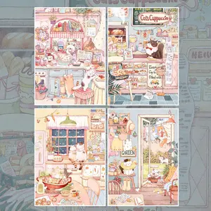 4PCS Cute Catty Home Scenery Stickers Set, 3D Miniature Decorative Adhesive Decals, Pocket Size, Ideal for Pet Lover Gift & Room Decoration