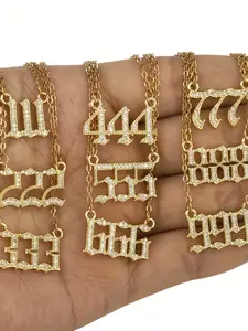 Angel Number Pendant Necklace 111-999, Stainless Steel Chain, Cubic Zirconia, Digital Copper Pendant, Simple Style Charm Lucky Pendant, Charm Necklaces