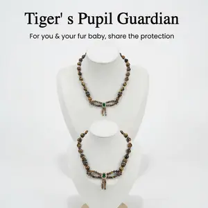Tiger's Pupil Guardian Tiger Eye Stone And Raw Stone Necklace And Bracelet For Human And Pet Paired Wear Jewelry