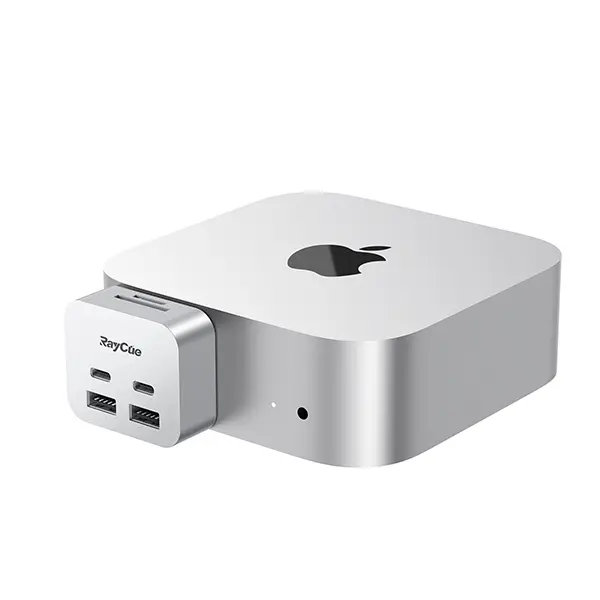 RayCue MiniPack docking station for Mac mini M4 |   6-port USB-C hub with dual 10Gbps adapters, 2 * 10G USB-C/2 * 10G USB-A/SD TF 3.0 card reader |   high-speed data transfer and multi ti device connectivity