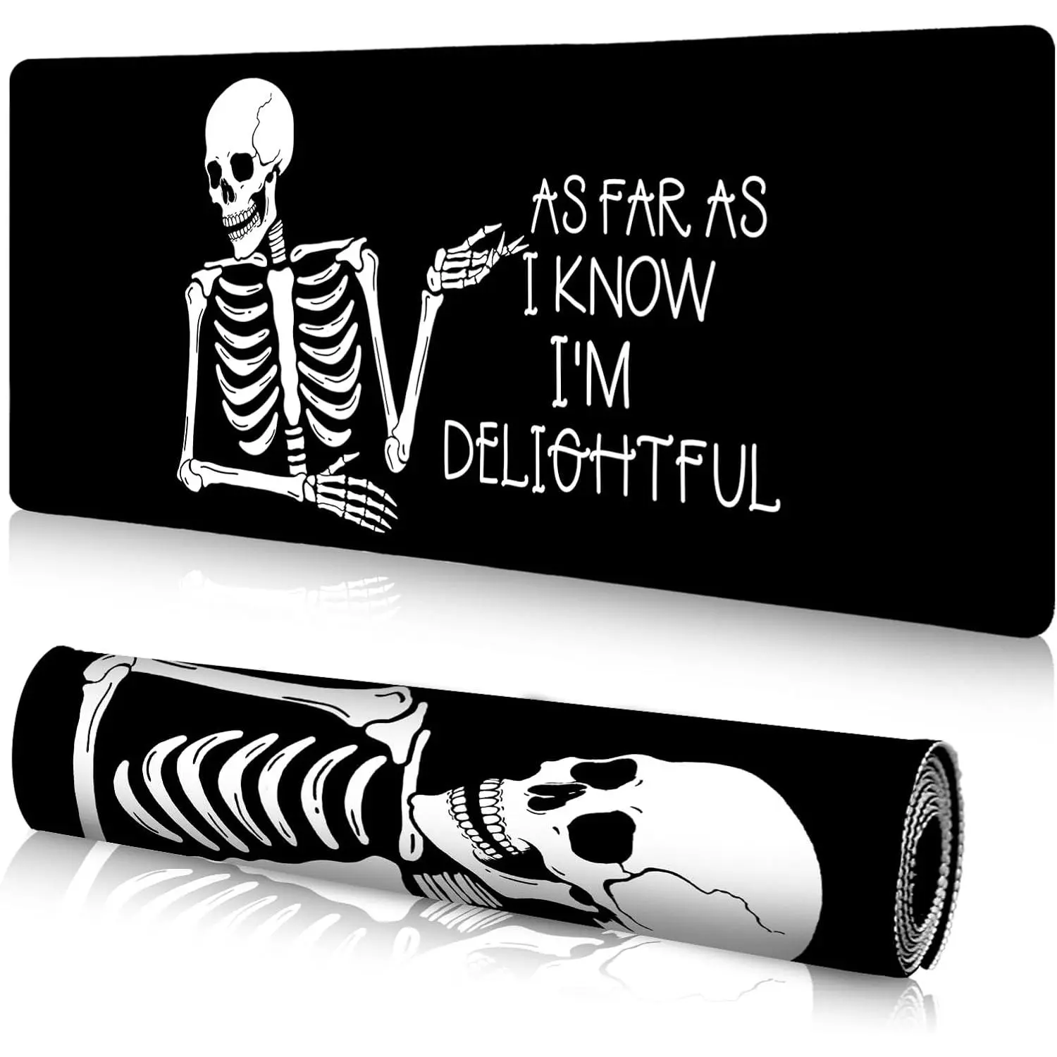 Funny Skeleton Black Gaming Mouse Pad Desk Mat - 24x14in Fabric Galaxy Horror Themed Gift, Stitched Edges, Non-Slip Base, for Keyboard and Mouse, Desktop Laptop, Office Decor