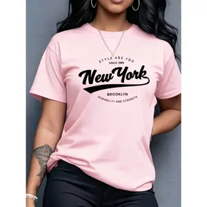 100% pure cotton, women's fashion round neck T-shirt, spring and summer season, letter pattern printed short sleeve, suitable for office commuting, team work, gatherings and parties, available in multiple colors