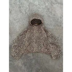 Vintage Leopard Print Hoodie Hip Hop Zip-Up Sweatshirt Women's Trending Clothes
