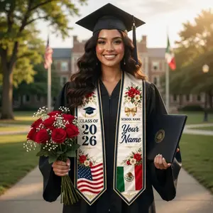 Mexican American Graduation Stole 2026 Personalized Grad Stole Custom Name School Name Class of 2026 Sash, Dual Heritage Flag Sash