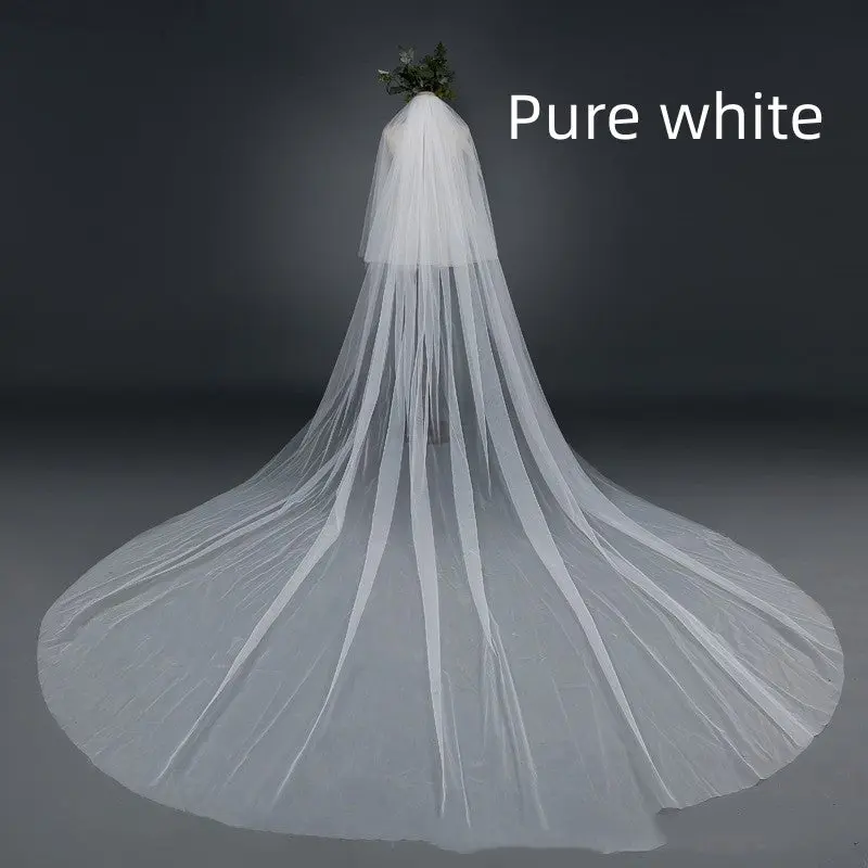 Long Train Wedding Veil with Dramatic Flair for Brides, Sheer Polyester with an Attached Hair Comb