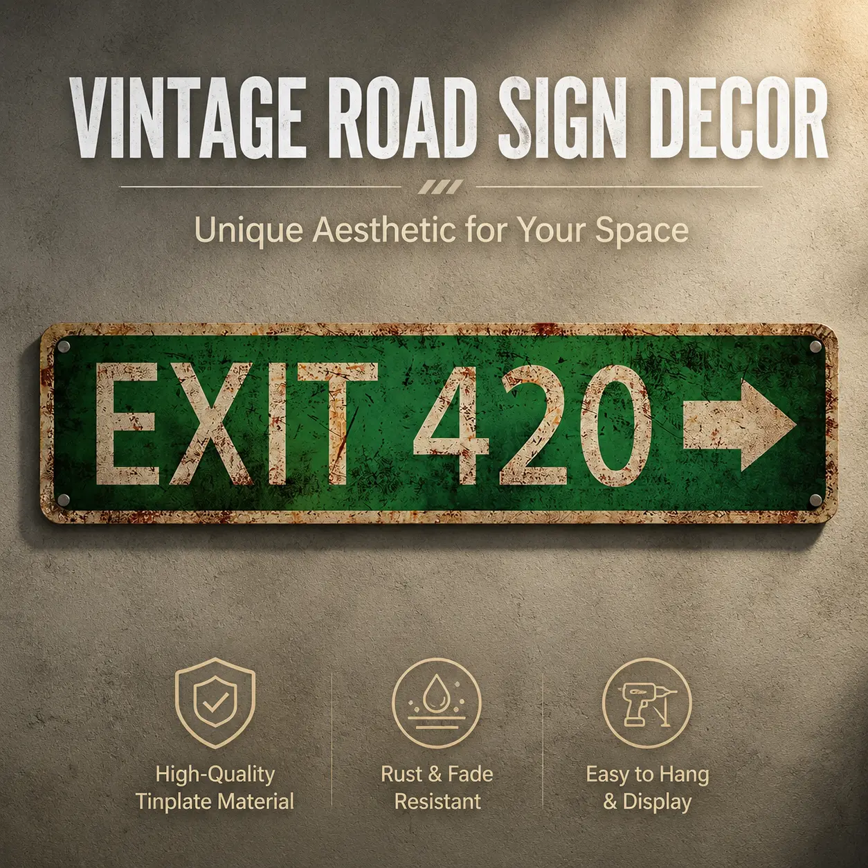 Vintage EXIT 420 Metal Tin Sign 4x16 Inch Distressed Green Highway Traffic Road Sign Wall Decor for Home Bar Pub Garage Man Cave Funny Stoner Room Aesthetic Novelty Poster Plaque Gift