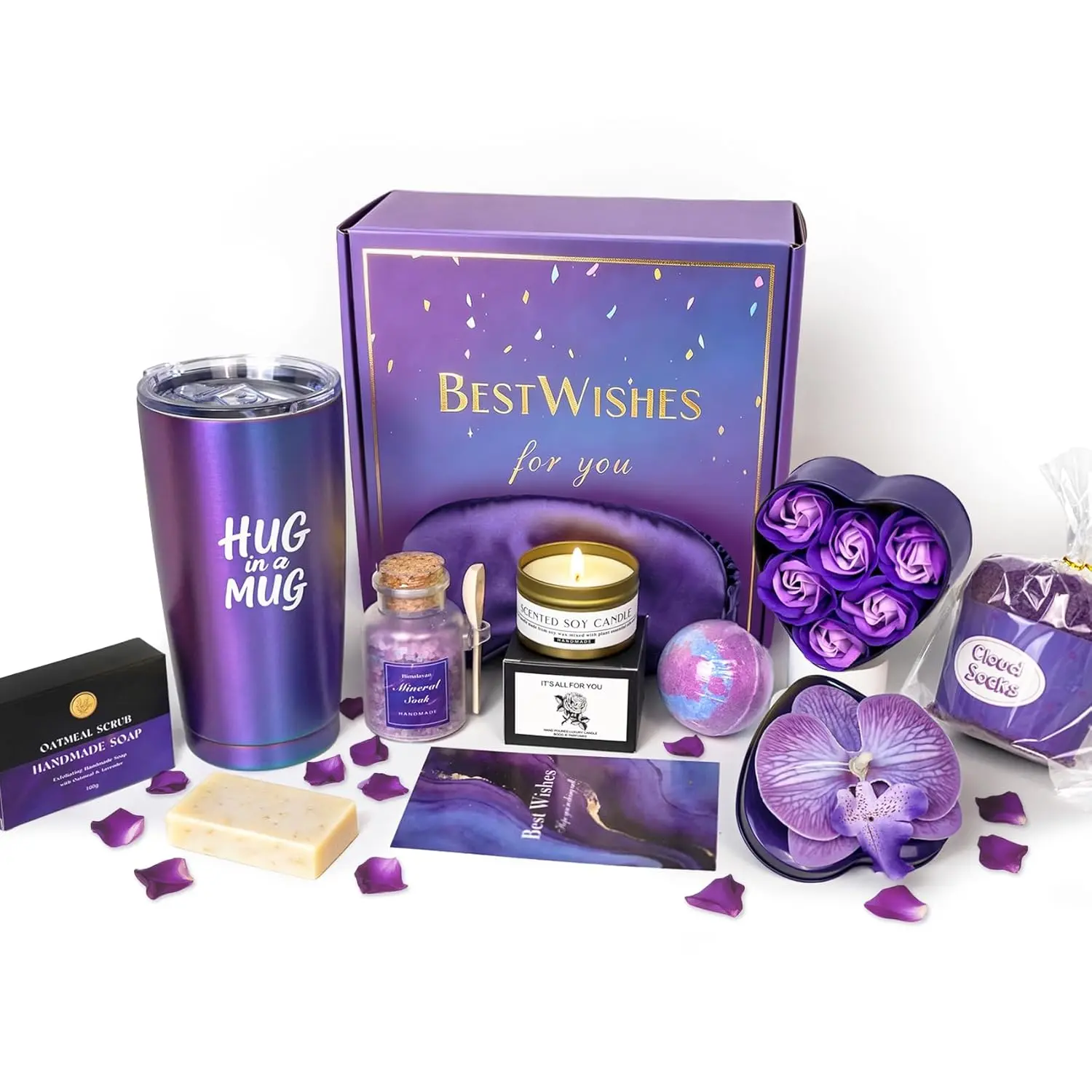 Halloween Fall Gift Baskets for Women, Birthday Gifts for Women,Self Care, Mother‘s Day Gift,Care Package,Get Well ,Spa Gifts Ideas for women, Friend,sister,Mom,Purple (10, classic, Aurora Dark Purple)
