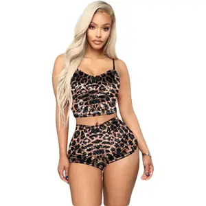 Women’s Velvet 2-Piece Outfit – Spaghetti Strap Sleeveless Crop Top/Camisole and Shorts Pajama Set, Sleepwear, Nightwear