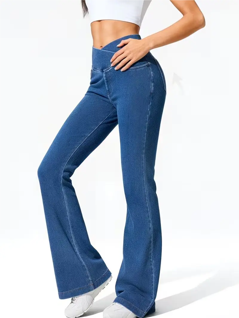 Women's High-Waisted Bootcut Jeans, Sporty Chic Slim Fit with a Stretch Cross V-Waist for Everyday Wear,travel essentials,camping essentials