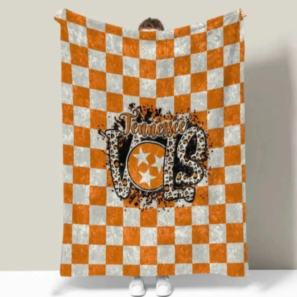 Tennessee Vols Checkered Pattern Blanket - Soft Fabric, Retro Look, Cozy Warmth - All-Season Home & Outdoors Use for Bedroom/Sofa - Ideal Gift for Family