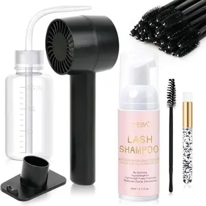 EMEDA Lash Shampoo Kit 2.02 fl oz Lash Cleaning Kit with Rechargeable Fan Dryer/Brush/Rinse Bottle, Oil-free Cleanser Wash for Extensions & Clusters & Natural Lashes, Cleaner for Eyelash Care(Black)