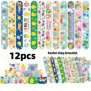 Easter Slap Bracelets for Kids, 12pcs Easter Basket Stuffers, Bulk Snap Bracelet, Party Favors, Egg Fillers, Goodie Bag Stuffers, Toy Gifts, Party Supplies