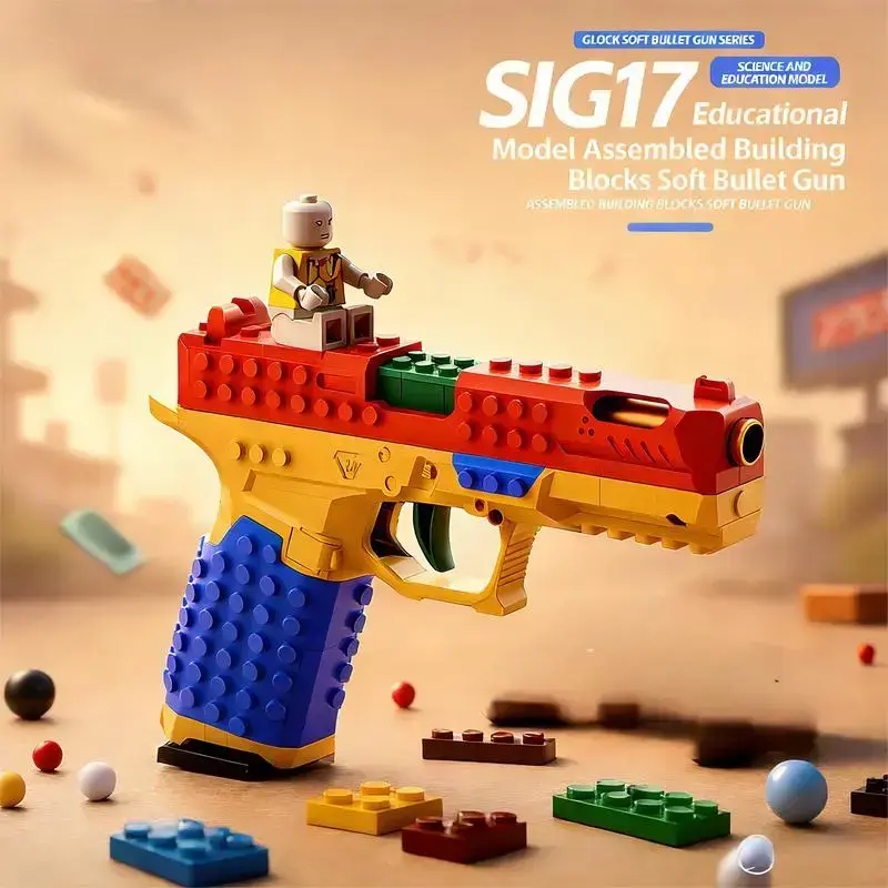 Jumpstart Sale SIG17 Assembled Building Blocks Soft Bullet Gun Automatic gun Perfect for Outdoor Games Team Challenges Festival Gifts, 15Cm Height, 20Cm Length, Jj, 3+ Years, 3Cm Width