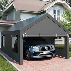 Carport, Heavy Duty Carport With Roll-Up Windows, Portable Garage With Removable Sidewalls & Doors, Car Canopy With Sandbags And All-Season Tarp For Car Boat Truck Motorcycle