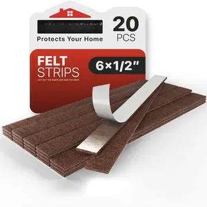 Felt Furniture Pads - 20 count 6 x 1/2" -  Felt Strips with Adhesive Backing - Rectangular Furniture Pads for Hardwood Floors - Cut Furniture Felt Pads to Size You Need! (Brown)