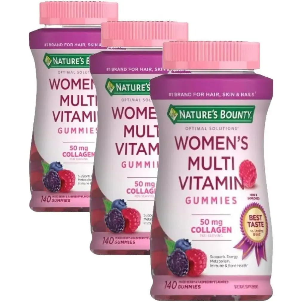 Nature's Bounty Optimal Solutions, Women's Multivitamin Gummies for Immune Support, Cellular Energy Support, Bone Health, Raspberry Flavor, 70 Total Servings 140 Count (Pack of 3) Supplement