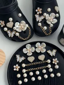24 Piece Hole Shoe Buckle Set, Pearl Flower Butterfly Heart Design, Luxurious Elegant Style, Waterproof Durable Trendy Shoe Decor