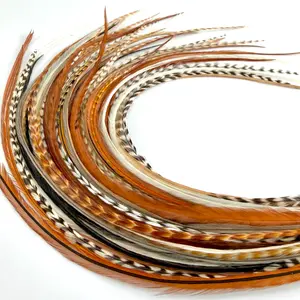 Natural Color 21 Hair Feathers - 7”-12” Long - 20 Micro-link Beads - 100% Real Rooster Feathers - Eye-Catching Design for Hair Extension DIY Kit