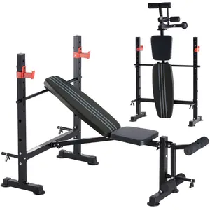 Squat Rack with Weight Bench – 5-in-1 Adjustable Home Gym Equipment, 650 LBS Capacity, Foldable Strength Training Station for Bench Press, Leg Extensions & Sit-ups