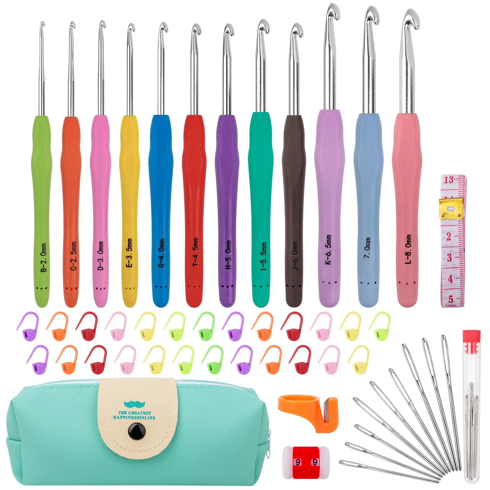 Crochet Hooks 12 Sizes Crochet Hook Set, 51pcs/set Yarn Crochet Kit for Beginners, Knitting Needles with Ergonomic Handles for Arthritic Hands, Croche