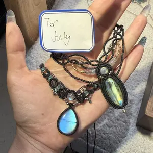 Labradorite Necklace Macrame Handcrafted Unique Gift Boho Ethnic Minimalist Jewelry Stone of Magic Made to Order Adjustable Sweater necklace