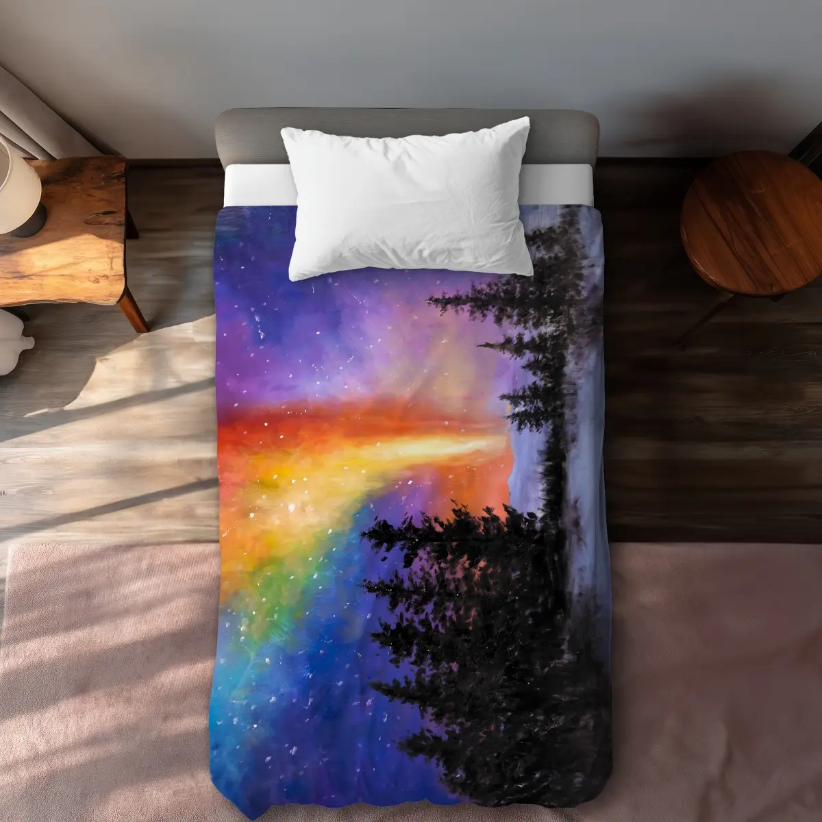360 Stand Twin Size Extra Long Microfiber Printed Face Unique Duvet Cover - Forest Aura Design, Black, Contemporary Home Bedding Linens, Machine Washable (C1DCTXLW06XORH), Unique Duvet Covers, Bed Covers