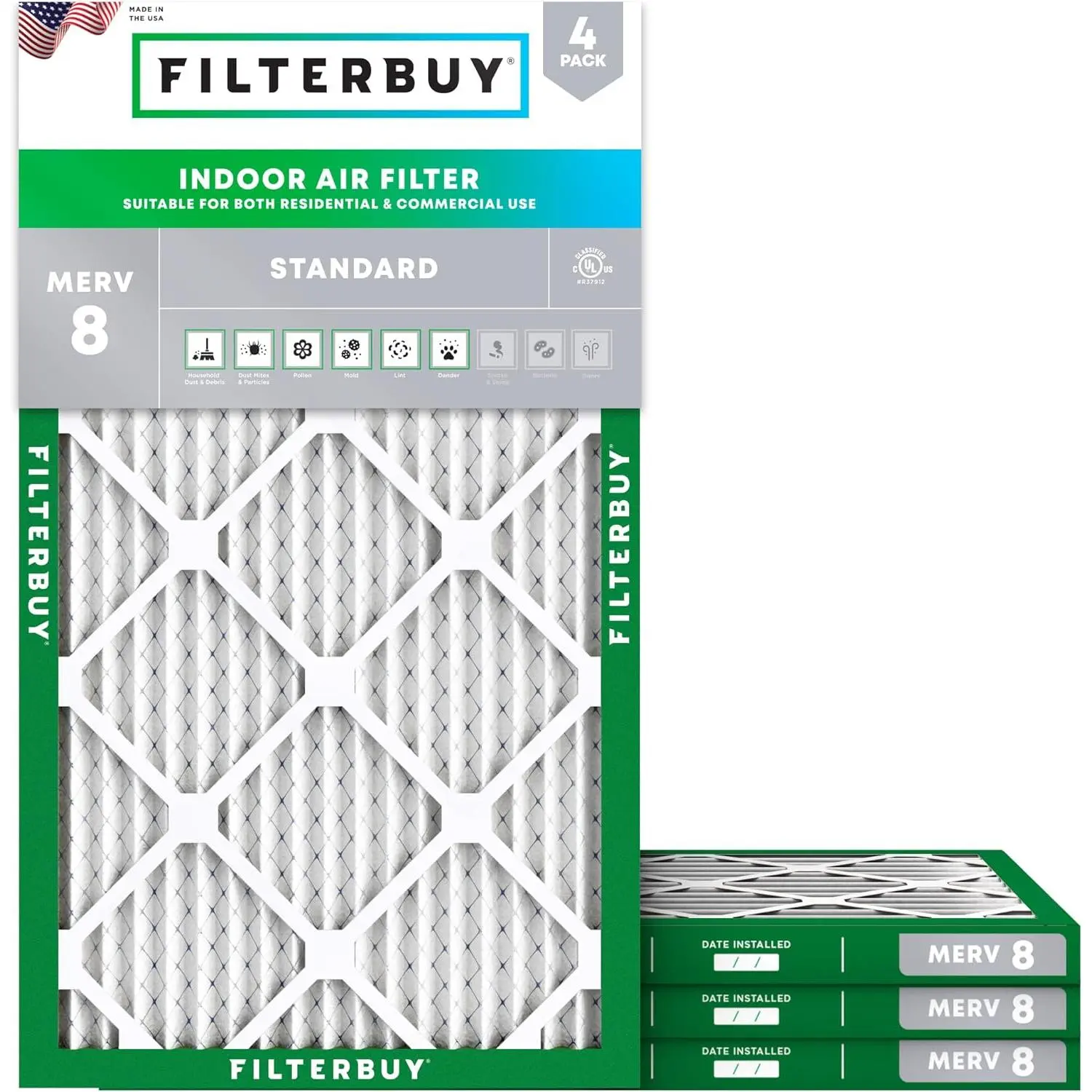 Filterbuy HVAC AC Furnace Heat Pump Air Filter (4-Pack) - 12x26.5x1 In Pleated MERV 8 Dust Defense Pleated Media Filter, Optimized Airflow (Actual Size: 12.00x26.50x1.00 In)