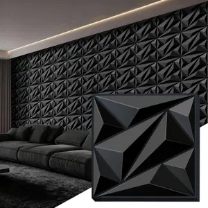 3D PVC Wall Panels for Interior Wall Decor, 12''x12'' 20 Packs Cover 19 Sq.Ft - Black Wall Panels for Living Room Bedroom Game Room Lobby Hotel Office