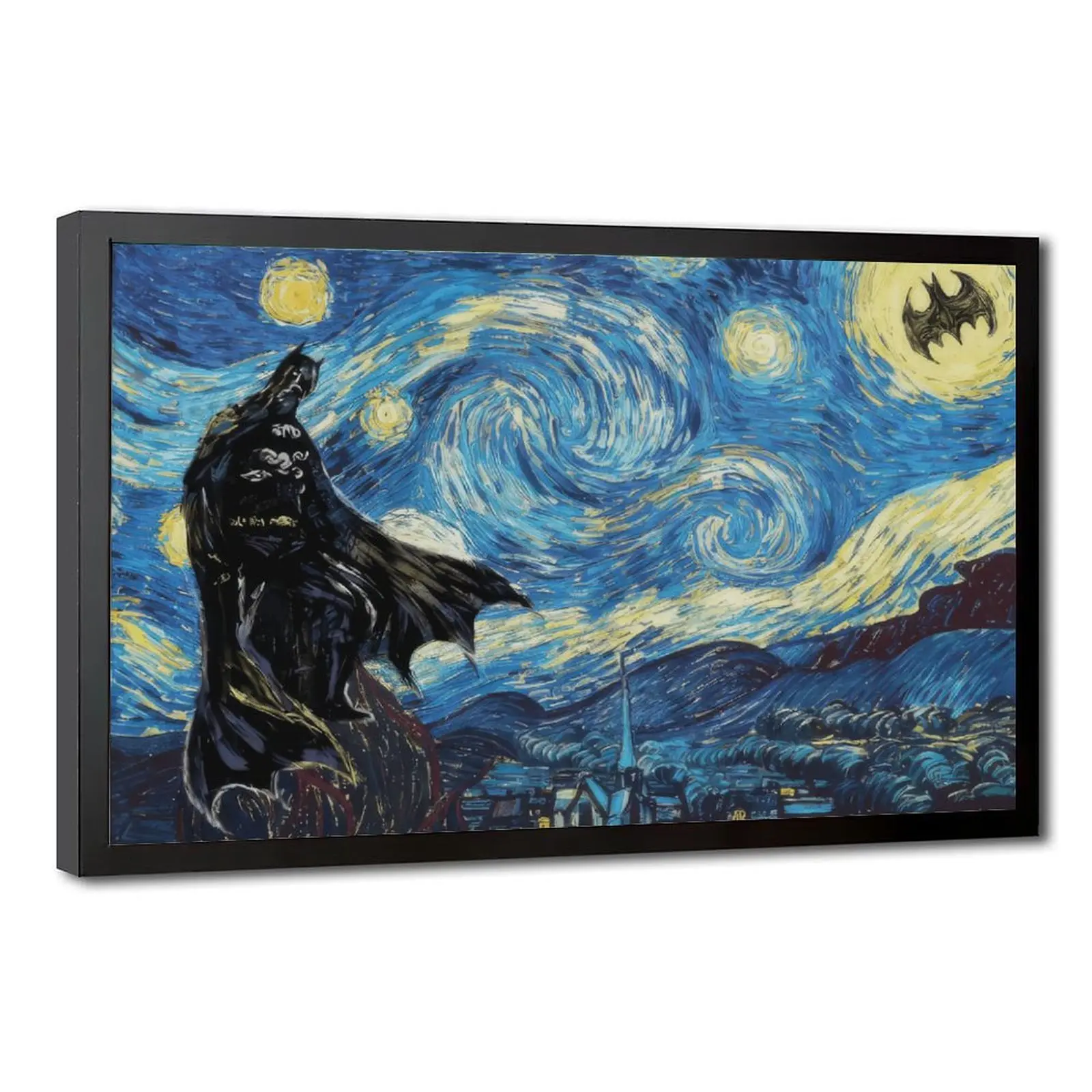 Framed Van Gogh Starry Sky Pattern Canvas Painting - Colorful Bat Character Modern Art Poster, Home Decor for Living Room Bedroom, Ideal Gift for Home Supplies Enthusiasts