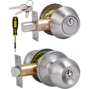 All Keyed Same Entry Door Knob and Single Cylinder Deadbolt Combo Set, Satin Nickel Exterior Door Knobs with Lock and Keys for Entrance and Front Door Doorknobgift