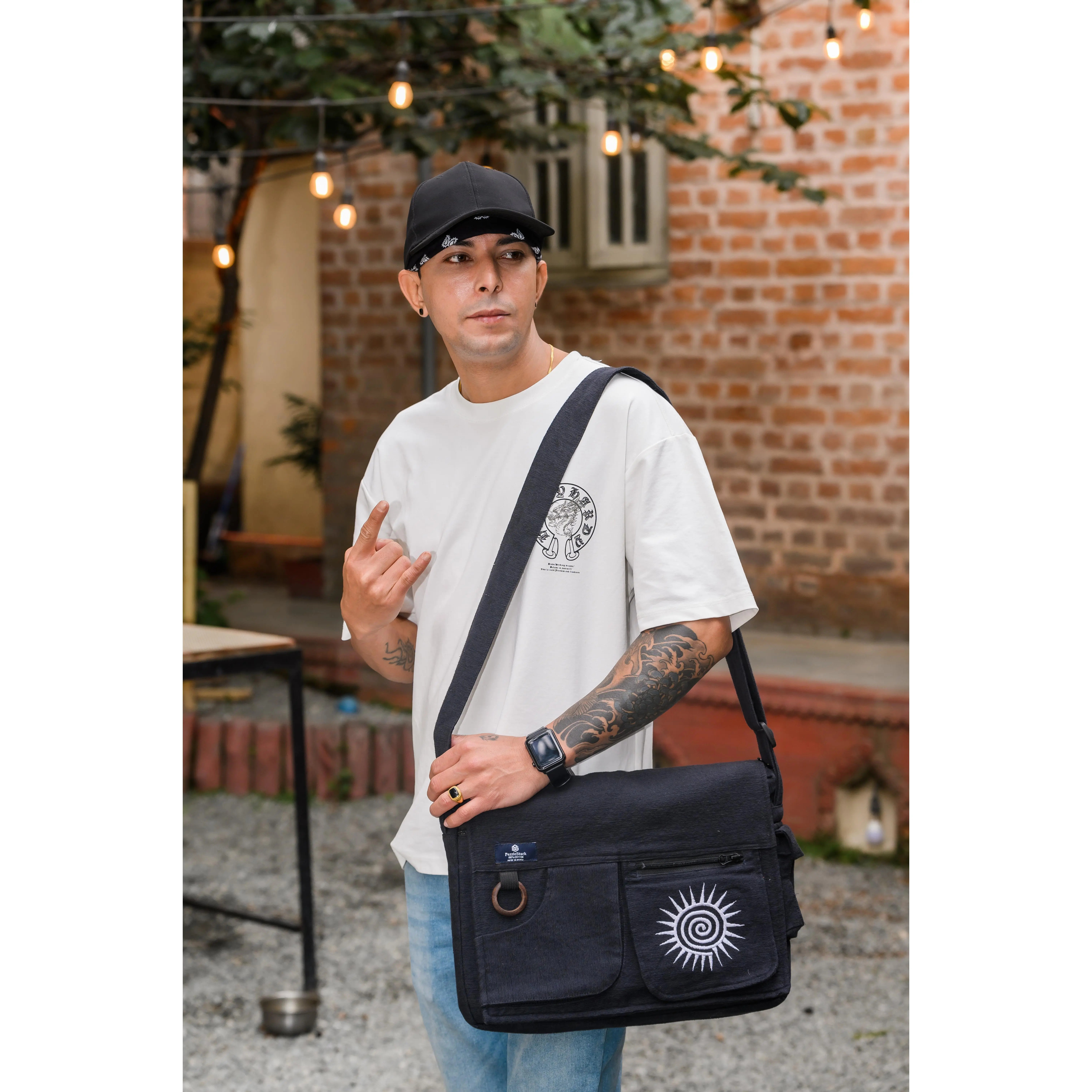 Koshi Black Swirl Embroidered Laptop Messenger Bag