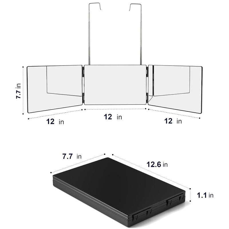 3 Way Mirror for Hair Cutting, Three Way Mirror for Shaver and Makeup, Height Adjustable with Two Hold Nails, 360 Viewing Angle, Clear Anti-Fog HD Glass