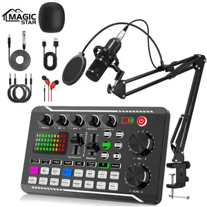 Podcast Live Sound Card Equipment Package, BM-800 Microphone Set, BT Connection, Audio Interface, Audio Mixer, Recording Studio Package, Podcast Microphone Package for Mobile Phone/Computer/PC