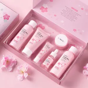 Mother's Day Gift Set, 6-Piece Sakura Skincare Kit, Niacinamide Vitamin C Hyaluronic Acid, Moisturizing Brightening, Full Care Routine, Hydration Bundle