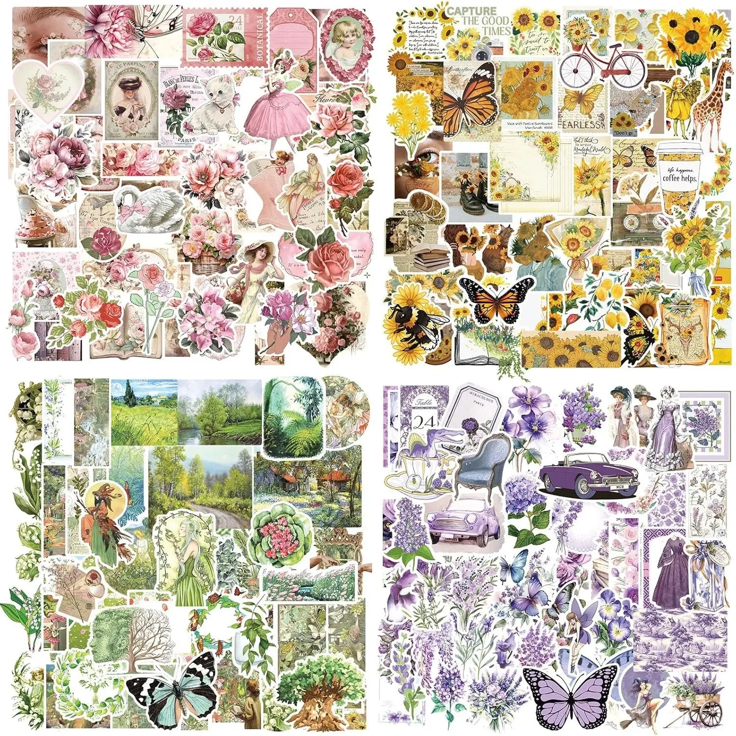 Vintage Aesthetic 400-Piece DIY Scrapbooking Kit - Office Stationery Supplies with Cottagecore Decorative Stickers, Adhesive Washi Tape, Ephemera, Sticker Paper, Colorful Paper for Bullet Journals, Diy Kit