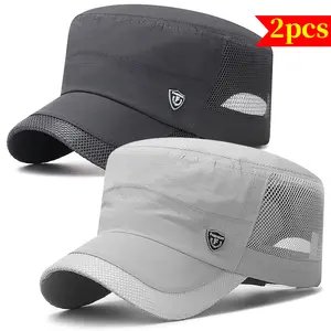 2pcs Men's quick drying hat for summer sun shading and protection, thin breathable mesh flat top hat for spring and summer outdoor duck tongue hat