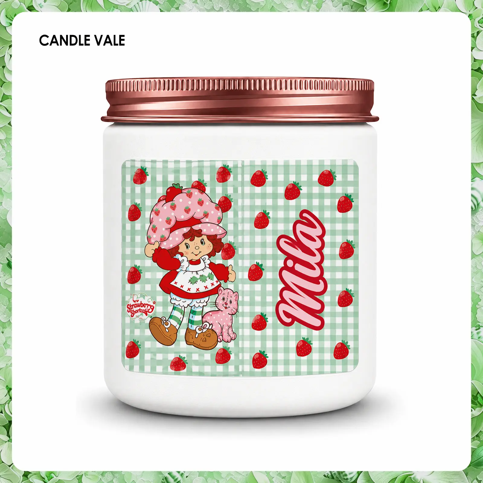 1Pc Handmade Scented Soy Candle, Custom Name Retro Strawberry Girl Plaid Print Fragrance Candle, Cute Sweet Gift for Girls Women Fans, 50-Hour Burn, Birthday Christmas Gift, Bedroom Living Room Home Fragrance Decor