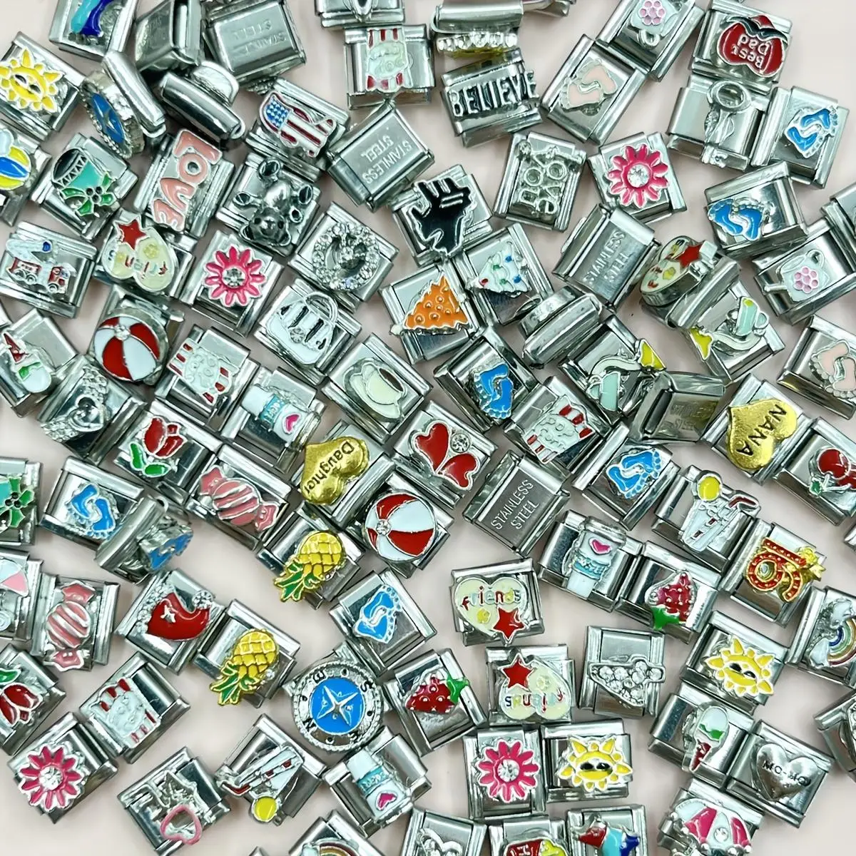 Random Color Italian Charm Module Bracelet, 5 Counts/10pcs DIY Jewelry Making Supplies, DIY Jewelry Accessories for Bracelet & Necklace Making