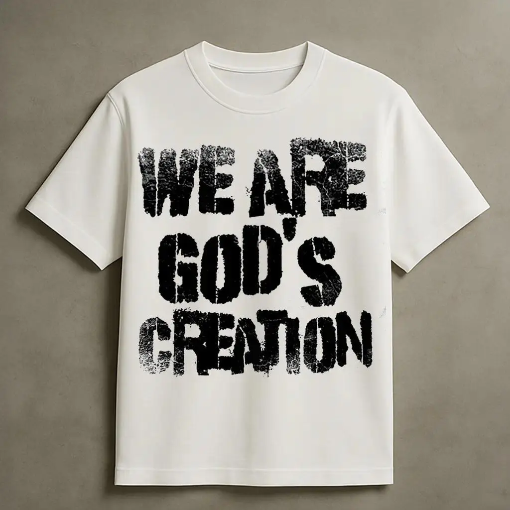 Christian Faith Graphic T-Shirt, Inspirational Religious Tee Printed with We Are God's Creation, Vintage Washed Streetwear Apparel, Casual Unisex Short Sleeve Top