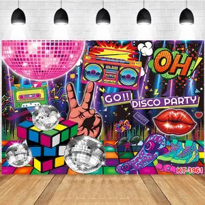 Photography Background Disco Ball Retro Recorder Rubik's Cube Skateboard Colorful Elements Disco Party Photo Studio Backdrop