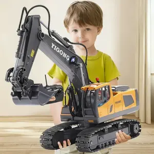 11 Channel Alloy Remote Control Excavator, Rc Construction Vehicle, Rotating Workbench 680°, Realistic Engineering Car Set, Rechargeable USB, 2.4g Wireless, Kids Birthday Gift
