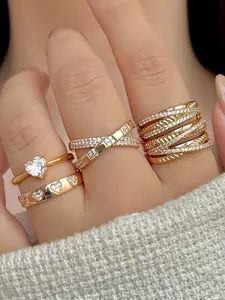 Elegant Heart Ring Set for Women, Unique Design Stackable Rings, Perfect for Daily Wear, Festivals, Banquets, All Seasons