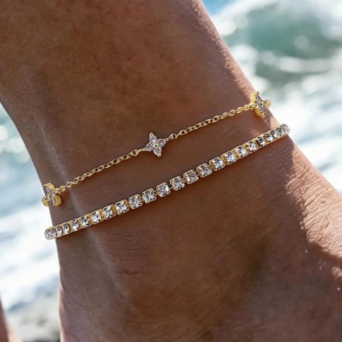 Gold Silver Anklets for Women CZ Ankle Bracelet 14K Gold Plated Waterproof Layered Stackable Tennis Dot Chain Anklet Trendy Summer Beach Foot Jewelry
