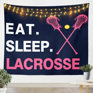 Lacrosse Eat Sleep Lacrosse Wall Blanket,Sports Theme Room Decorative Wall Hanging,Lacrosse Lover Tapestries,Small 51W"x59L" Wall Art Lightweight